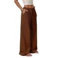 thumbnail image 2 of Women'S Palazzo Pants Summer High Waisted Wide Leg Drawstring Flowy Beach Trousers with Pockets Brown M, 2 of 7