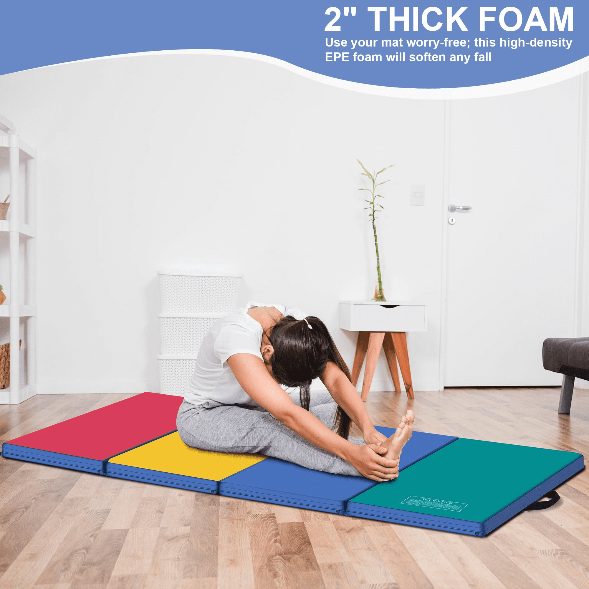 BETISEF 3'x6'x2'' Thick Folding Gymnastics Mat Aerobics Stretching Yoga Mats Mixed Color