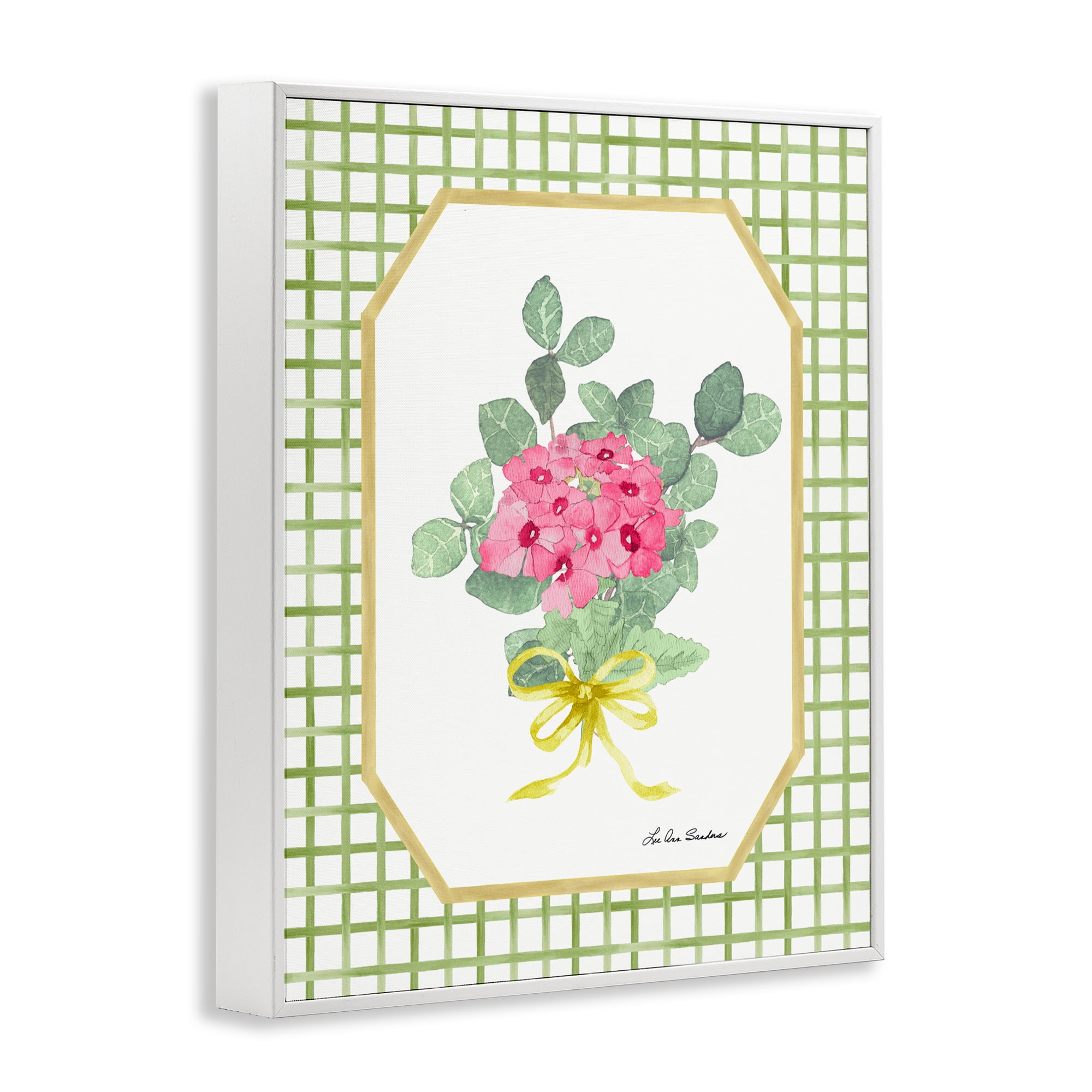 Botanical Story on Grid Pattern White Framed Giclee Art, design by Lee Ann Sanders