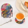 thumbnail image 3 of Yayeee 6 PCS Drink Coasters with Holder Set Woven Absorbent Round Tabletop Hot Pad, Stripes Pattern, 3 of 7