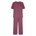thumbnail image 4 of Drses Women's Pajama Sets Summer Short Sleeve Sleepwear Sets for Women Button Up Pj Loungewear Top and Capri Pants Pajamas for Women with Pockets, 4 of 6