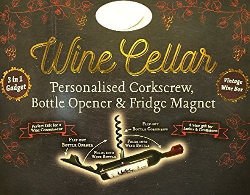 Wine cellar personalized corkscrew bottle opener & fridge magnet 
