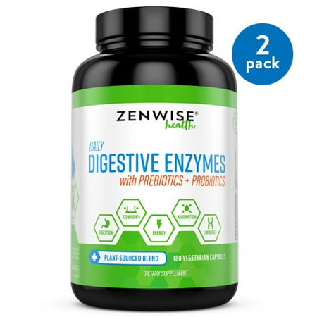 (2 Pack) Zenwise Health Digestive Enzymes with Prebiotics & Probiotics, 180 (Best Digestive Enzymes For Gas)