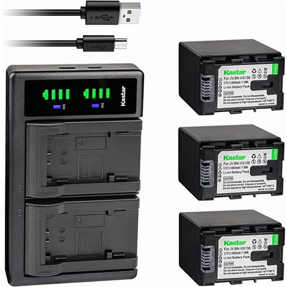 Kastar 3-Pack Battery   LTD2 Dual USB Charger Compatible with JVC GZ-MS216REU GZ-MS216SEU GZ-MS230 GZ-MS230AU GZ-MS230AUC GZ-MS230AUS GZ-MS230BEU GZ-MS230BU GZ-MS230BUC GZ-MS230BUS GZ-MS230RU