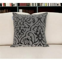 HomeRoots 529341 18 in. Gray & Silver Damask Velvet Throw Pillow with Beads