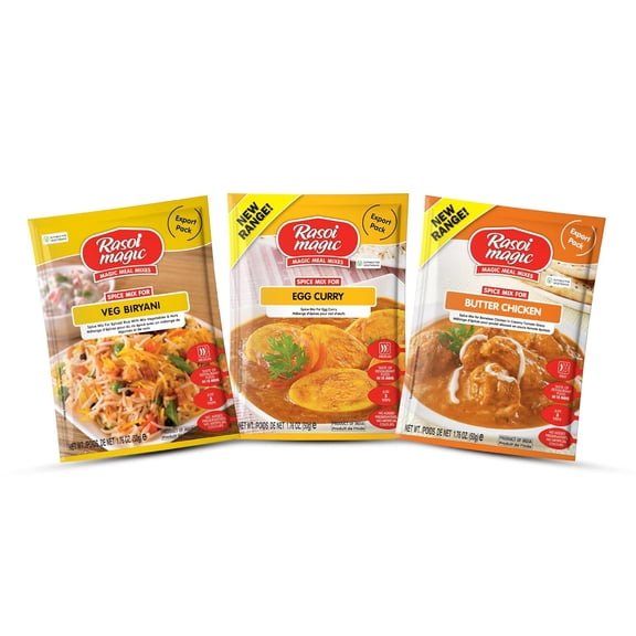 Rasoi Magic Non-Veg Zaika Assorted Pack | Egg Curry, Butter Chicken, Veg Biryani Mix |Easy Cooking | No Added Preservatives| Delicious Restaurant-Style Taste | 6 x 50g | 2 Packs Each