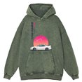 thumbnail image 2 of Sudadera con capucha estilo hip hop holgada y cálida para hombre, ropa de estilo retro desgastado con lavado inicial de coches de carreras japoneses GTR R34, 100 % algodón, talla grande, 2 of 5