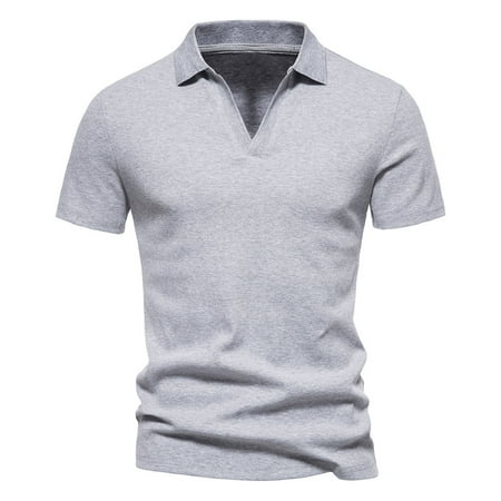Mens Shirts Under $10 Men s V Neck Shirts Short Sleeve Business Tops Slim Fitted Collared Golf Shirt Performance Cotton Tees Gray XXL