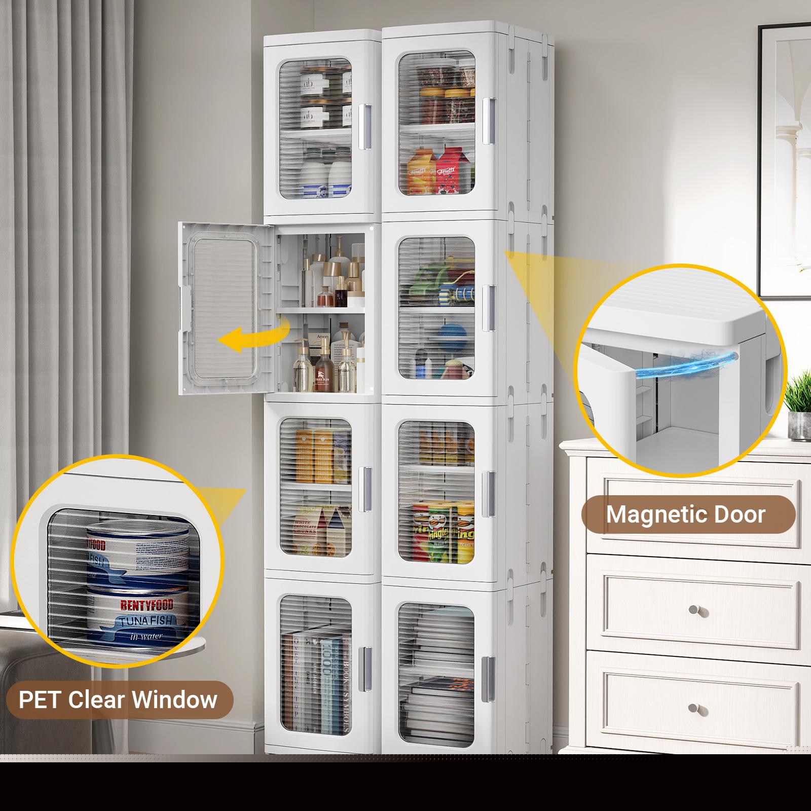 thumbnail image 5 of BROVIEW 4-Tier Tall Narrow Storage Cabinet Organizer, Slim Bathroom Cabinets with Doors and Shelves Adjustable, Plastic Kitchen Pantry Organizers and Storages for Small Space, Laundry, White, 5 of 6