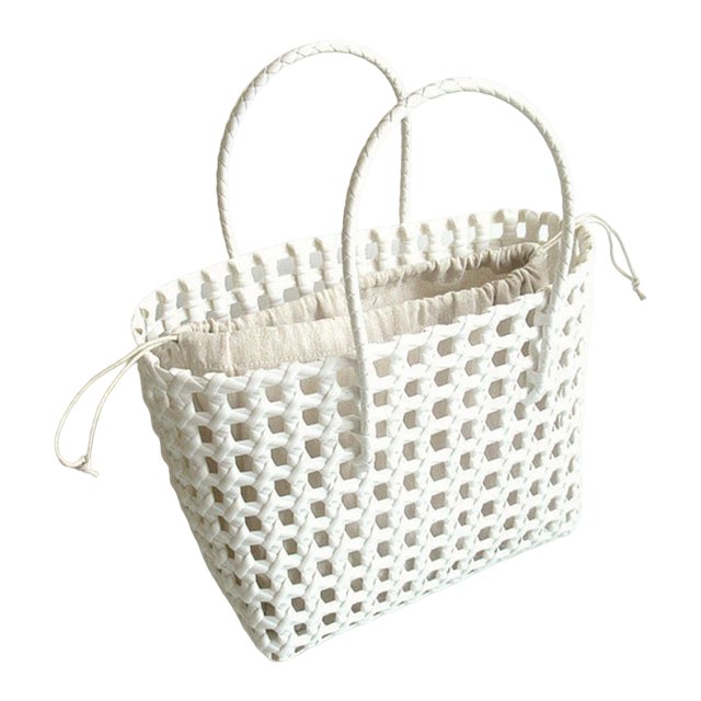 Flmtop Sac de Plage Carré Creux Grande Capacité Panier de Courses Portable en Paille Fournitures de Rangement