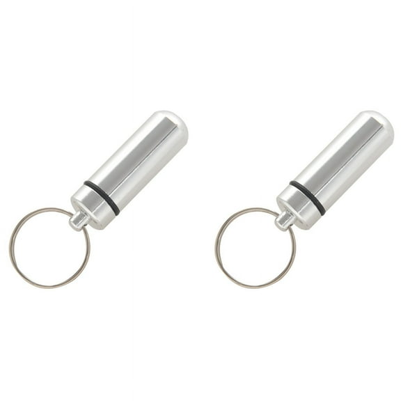 2X Silver Pill Medicine Box Case Holder Container Capsule Bottle Keyring Keychain
