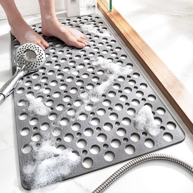 Tapete de ducha antideslizante con ventosas y orificios de drenaje, tapete de bañera suave lavable a máquina de 30x17 pulgadas, tapete de baño antideslizante para bañera