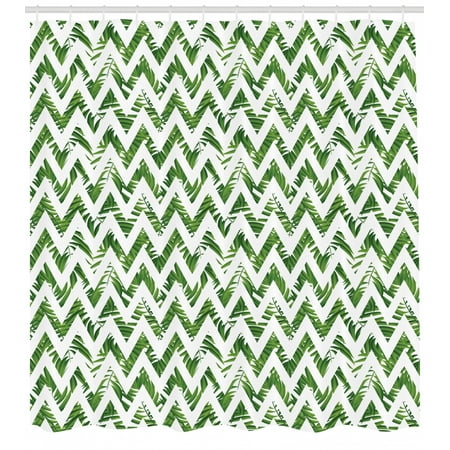 Palm Leaf Shower Curtain Chevron Motif Zigzag Lines With Green