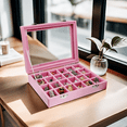 thumbnail image 3 of LANTWOO 24 Grid Velvet Glass Jewelry Ring Display Organiser Box Tray Holder Earrings Storage Case (Pink), 3 of 6