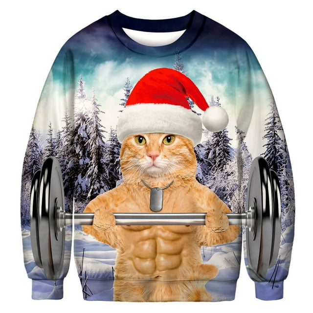 ZECATL Unisexe Col Rond 3D Imprimé Numérique Laid Pull de Noël Sweatshirts