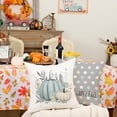 thumbnail image 5 of Fall Pillow Covers 20 x 20 Inch Set of 4, Striped Buffalo Plaid Polka Dots Pumpkins Leaves Decorative Farmhouse Throw Cushion Cases Indoor Decoration Home Decor for Sofa Couch Grey, 5 of 6