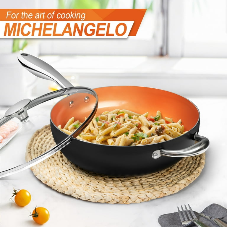 Michelangelo 10 inch Frying Pan, Nonstick Frying Pan with Lid, Nonstick Pan with Ceramic Coating, Copper Frying Pan, Nonstick Skillet with Lid, 10