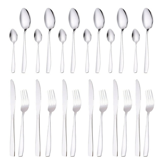Juego de cubiertos de cocina de acero inoxidable de 24 piezas, vajilla y utensilios con estuche de madera.