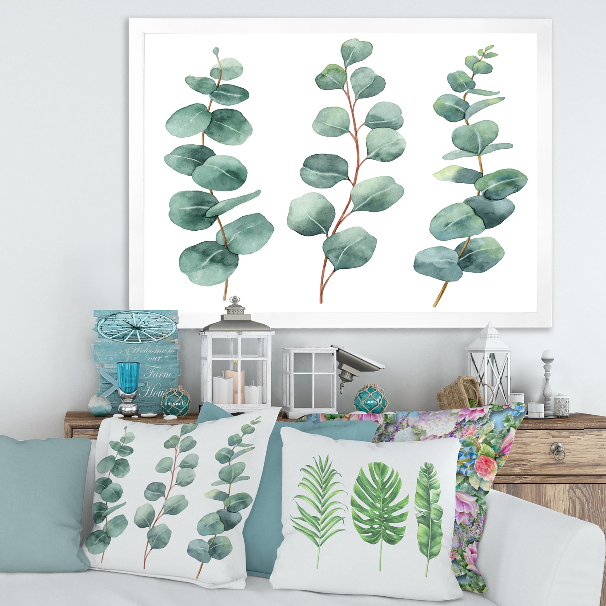 Designart 'Young Eucalyptus Branches and Leaves I' Traditional Framed Art Print