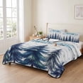thumbnail image 2 of Quilts Queen Size Bedding Set, Blue Christmas Tree Lightweight Quilted Comforter, Xmas Trees Snowflake Vintage Soft Reversible Bedspread Coverlet with Pillow Covers for All Season, 90" x 96", 2 of 9