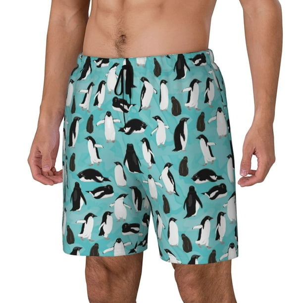 Balery Penguins Bañador para hombre, shorts de playa de secado rápido con entrepierna y forro de compresión-Medium
