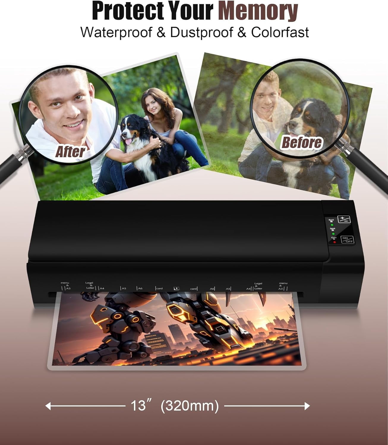 13-Inch 9-in-1 Laminator Machine for A3, Hot & Cold Laminating Machine with Sheets – Ultra‑Fast 60-Second Warm-Up, Reliable Jam-Free Design for Home, Office & School
