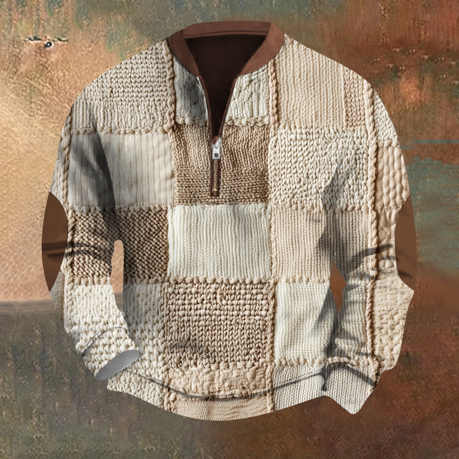 Men's Stylish Knitted Pattern Pullover Sweater with Half-Zip