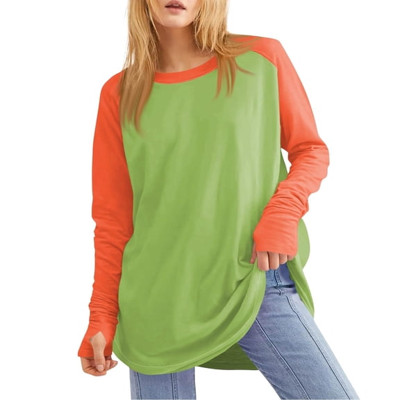 YUGYXL Women Tunics Tops Wear with Leggings Thumb Hole Long Sleeve Shirts Dressy Casual Crew Neck Tee Shirts Green M