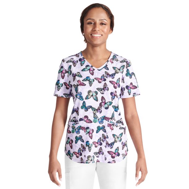 Scrub Star Women's Colorful Butterflies Scrub Top