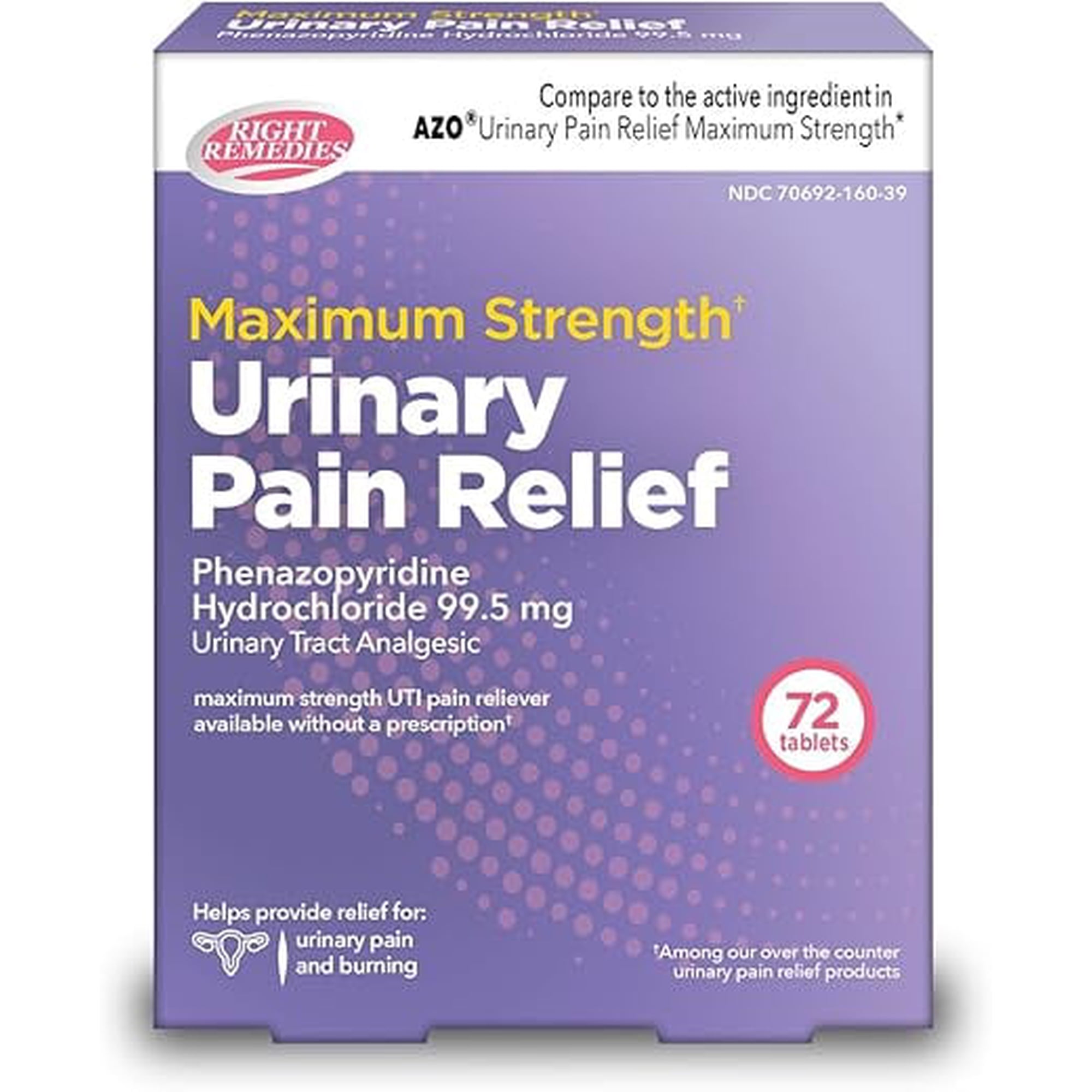 Right Remedies Maximum Strength Urinary Pain Relief Tablets Phenazopyridine HCl 99.5 mg 72 Count