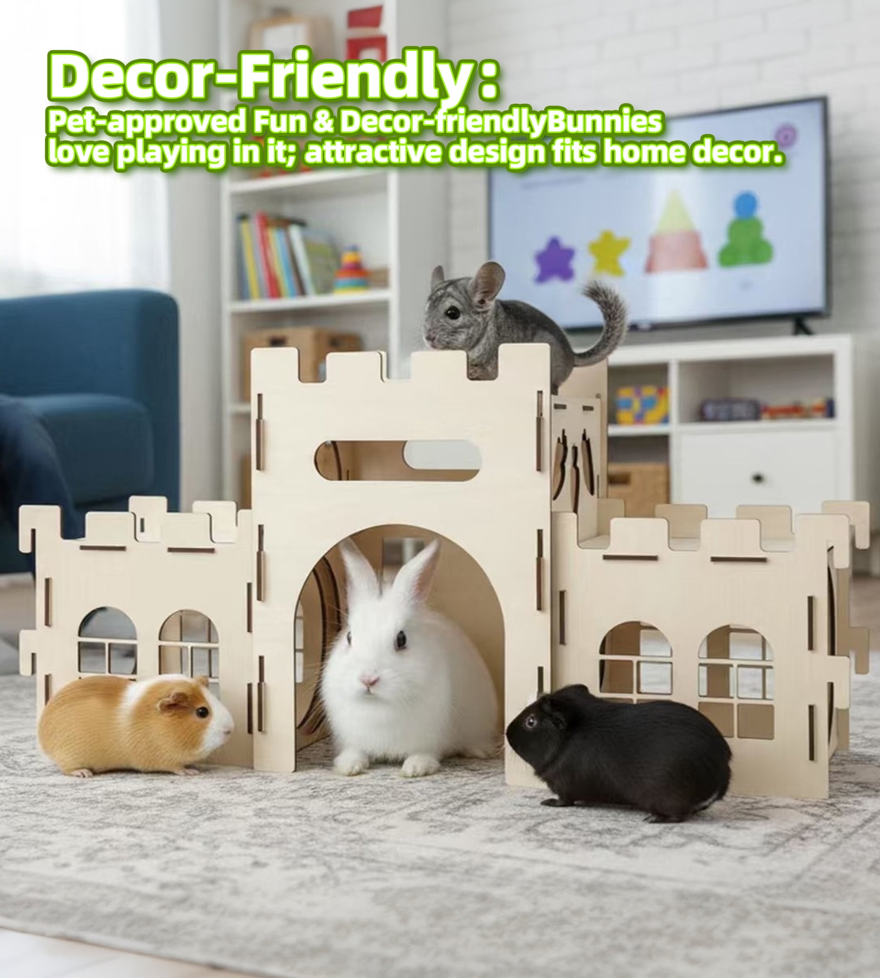 HIIMALEX Extra Large Bunny Castles Hideout Split Balcony for Indoor Bunnies Climbing Tower with Tunnel Sturdy House for Rabbits Ferrets Guinea Pigs Hamsters Ventilated Enrichment Toys Habitat