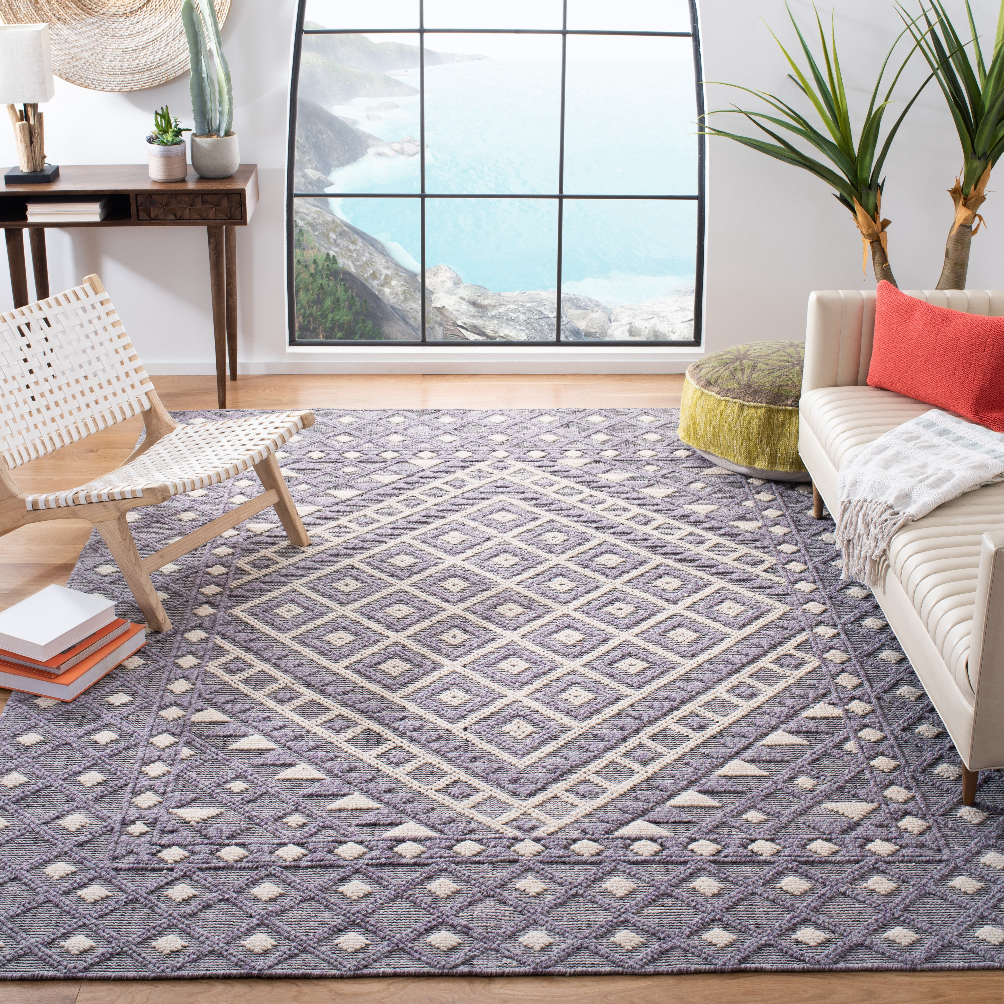 SAFAVIEH Natura Raschelle Geometric Area Rug, Cream/Purple, 8' x 10'