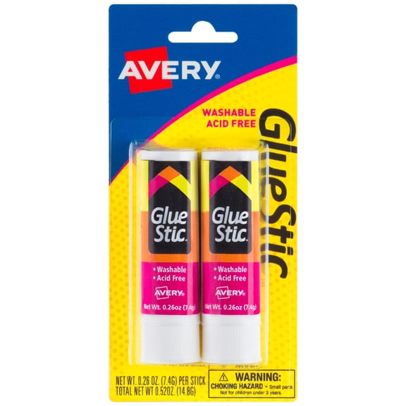 Avery Glue Stic, Permanent, 0.26 oz., 2 Sticks