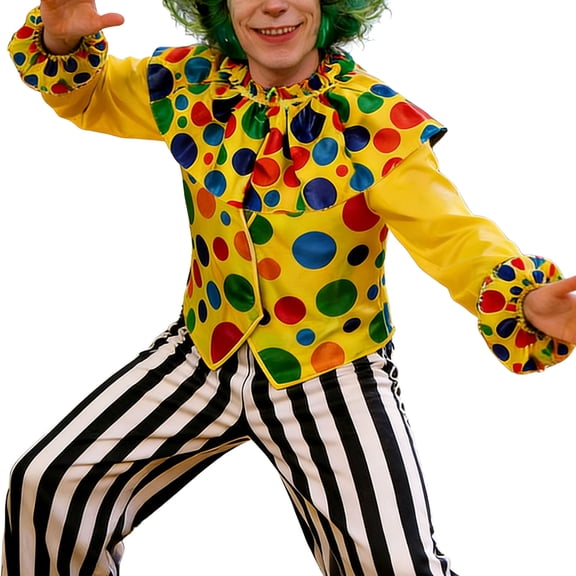 CONZONE Carnival Mens Clown Dress Up Colorful Dot Clown Tops Pants Collar Hand Cuffs Funny Party Stage Performance Outfits