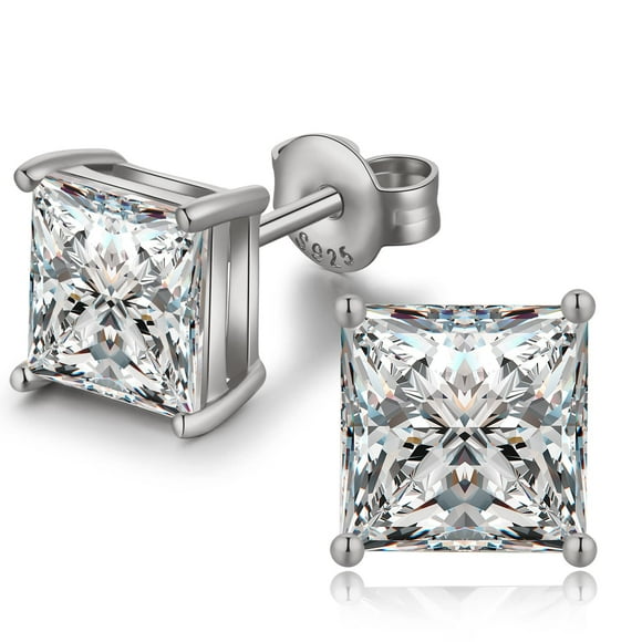 Diamond Earrings Men Women Stud Earrings Cubic Zirconia Stud Earrings Square Earrings Men Square Stud Earrings Fake Diamond Stud Earrings CZ Earrings Square Stud Mens Earrings 4mm