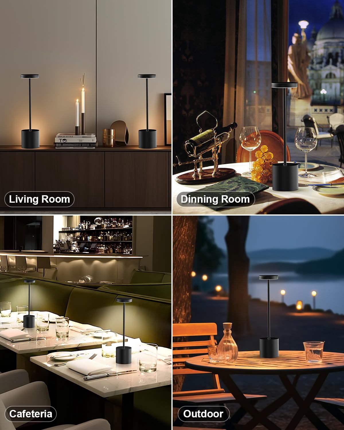 13.3"Rechargeable Cordless Table Lamps, Portable LED Desk Lamp with Touch Controls,3 Color Dimmable Lighting for Dining Patio Outdoor Bedroom Restaurant Bar(Black)