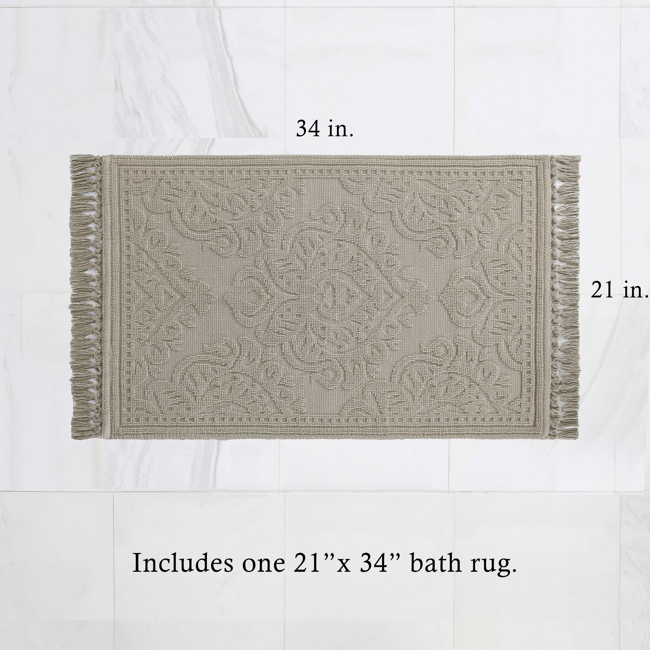 Jean Pierre Ricardo Cotton Fringe 21 x 34 in. Bath Rug, Linen