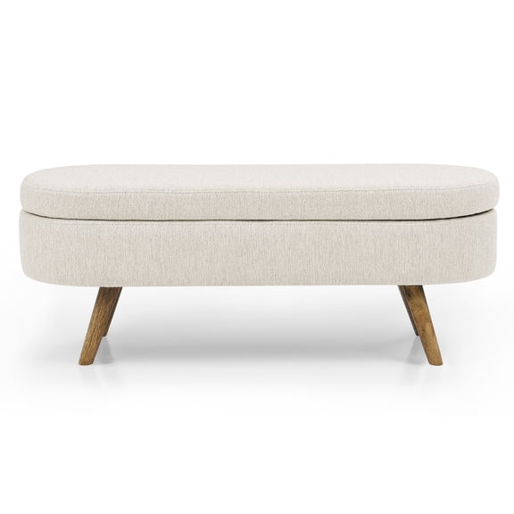 Yesurprise Oval Storage Bench 43.5" Linen Upholstered Ottoman Bench with Wood Legs for Entryway Living Room Bedroom End of Bed