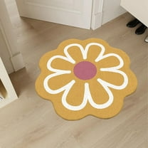 Qocolhg Aesthetic Cute Flower Round Area Rug Non Slip Circle Soft Fast Dry Flower Rug Indoor Floor Mat Carpet for Girls Bedroom Bathroom Living Room Sofa Nursery Decor, 24 inch Yellow