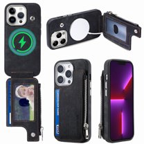 for iPhone 13 Pro Zipper Wallet Case with Card Holder, Back Flip Folio PU Leather Card Slots Case for Men Women, Magnetic Wireless Charging Shockproof Cover for iPhone 13 Pro 6.1", Black