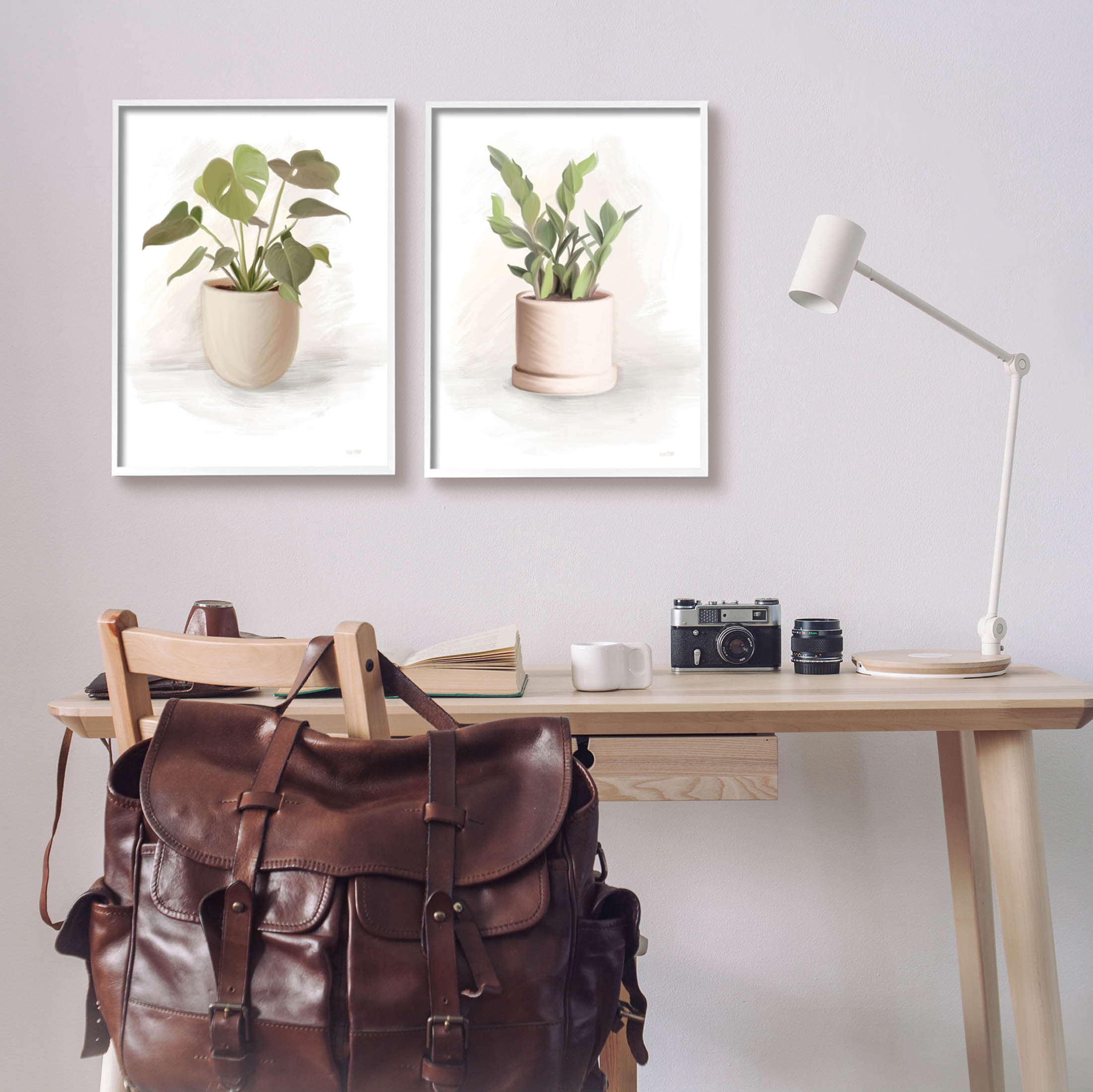Stupell Industries Simple Cottage Potted Plants Graphic Art White Framed Art Print Wall Art, Set of 2, Design by House Fenway