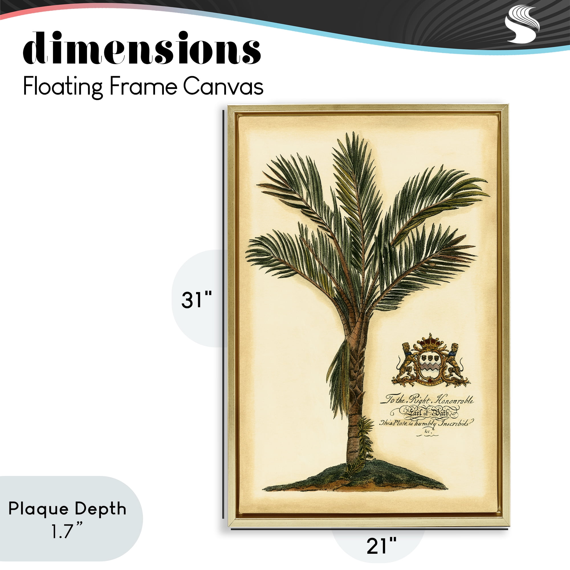 Stupell Industries Vintage Colonial Palm Gold Framed Floater Canvas Wall Art, design by Vision Studio