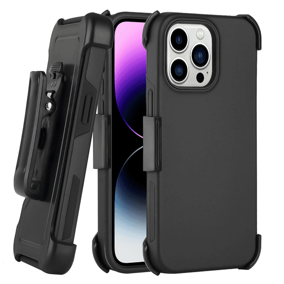 For Apple iPhone 15 Pro 6.1 inch Impact Dual Layer Protective Shockproof Hybrid Case Cover With Clip Black