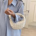 thumbnail image 4 of Bolso de mano de piel suave con forma de croissant trenzado, bolso de mano para mujer, color negro, 4 of 5