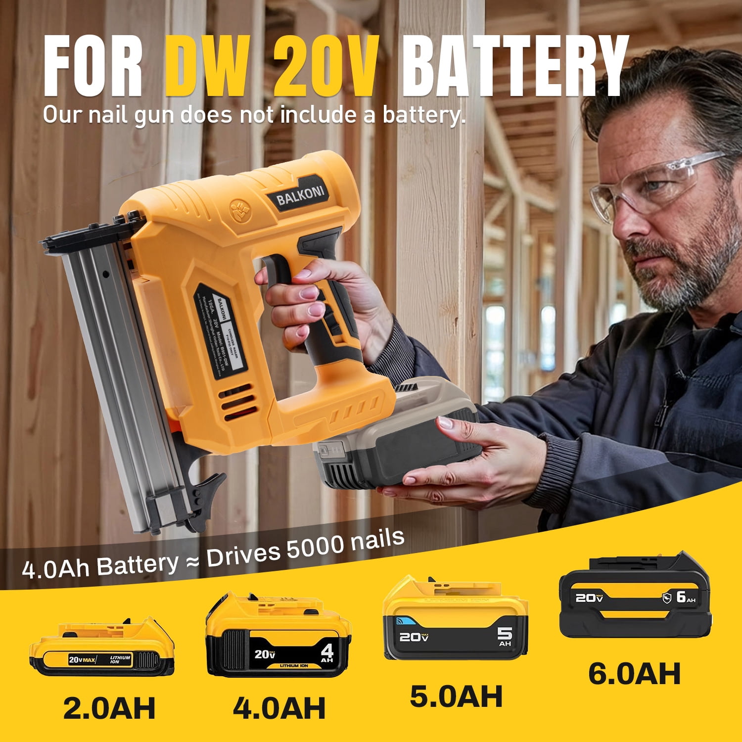 BALKONI 18 Gauge Cordless Finish Nail Gun ,F10-F32 MAX, Compatible with Dewalt 20V battery, with 1000 Piece F30 Nails