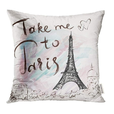 ARHOME Watercolor Doodle Eiffel Tower Paris Sketch Artistic City Drawing Drawn Europe Pillowcase Cushion Cases 18x18