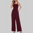 thumbnail image 6 of ABATAB Women's Casual Loose Overalls One Piece Sleeveless Smocked Jumpsuits Wide Leg Long Pant Rompers with Pockets, 6 of 7