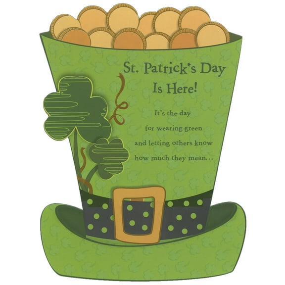 Designer Greetings Leprechaun Hat Filled to the Top with Gold Coins Die Cut Juvenile St. Patrick's Day Card for Kid