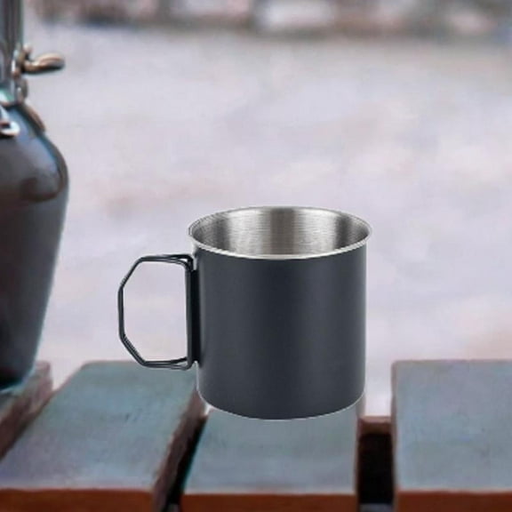 koolsoo Camping Cup Camping Mug Portable 304Stainless Steel with Folding Handles Coffee Mug for Outdoor Travelling Backpacking Picnic Black 250ml
