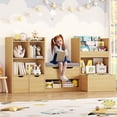 thumbnail image 3 of Hiphuta 72"Wide Kids Bookcase with Reading Nook and Under Bench Storage, Wooden Toy Storage Organizer & Book Rack for Kids Room, Natural, 3 of 8